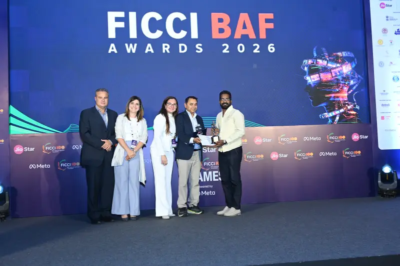 A winning team on stage at the FICCI BAF Awards 2026.