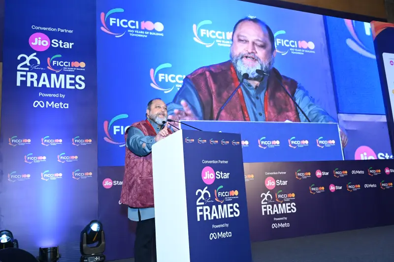 A speaker delivers remarks from the podium at the FICCI BAF Awards 2026.